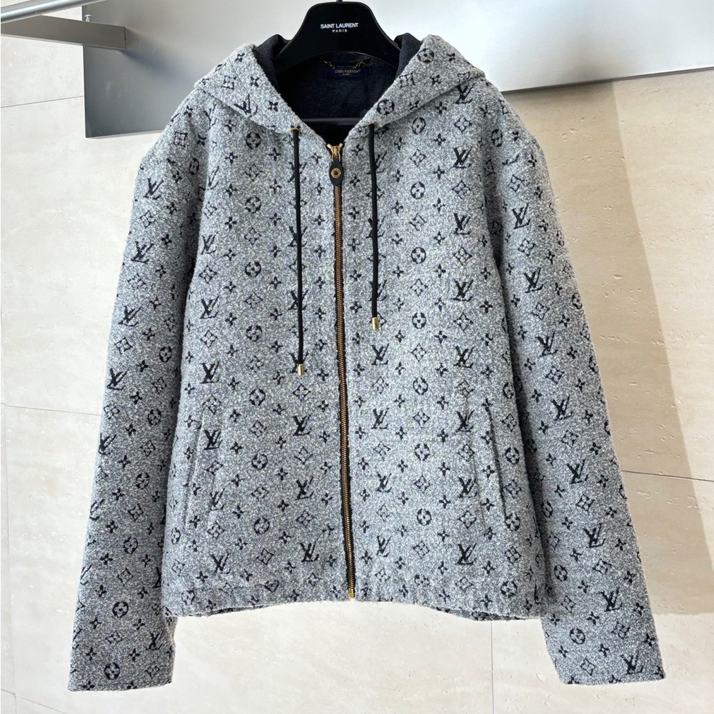 Louis Vuitton Grey Monogram Hooded Zip-Up Bomber Jacket